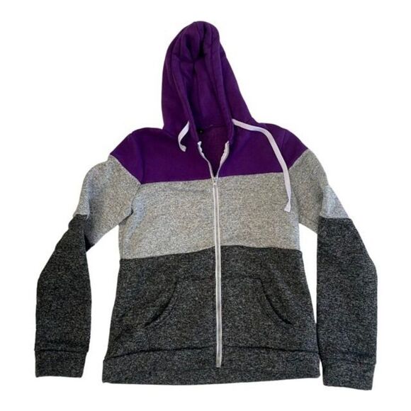 Colorblock Hoodie Hooded Sweatshirt Zip-Up Jersey Fleece Jacket Purple Sz Small - Picture 5 of 14
